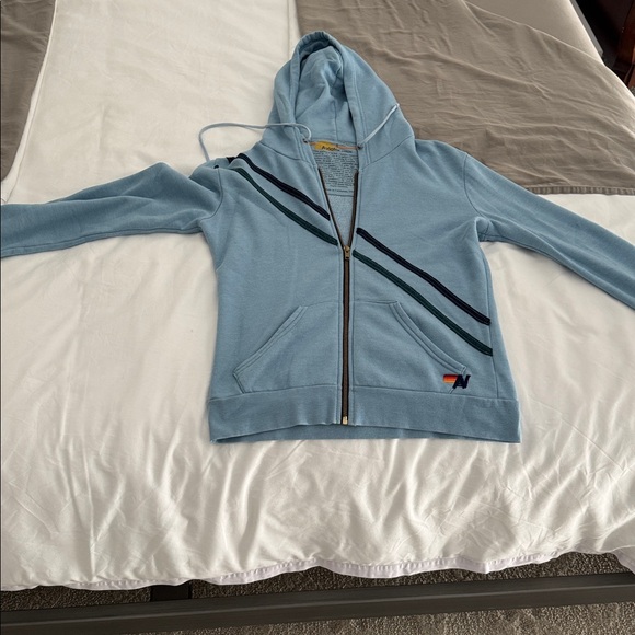 Aviator Nation Light Blue Hoodie with Stripes - Picture 1 of 3